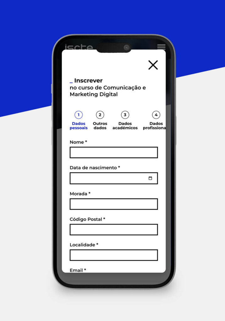 website mobile version of the registration page